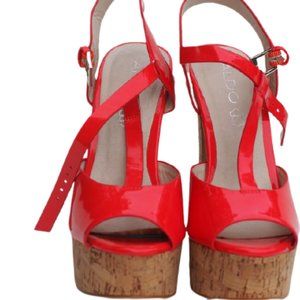 NWOT - ALDO Patent Leather Sandals, Orange, Size 7